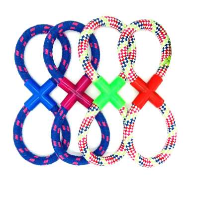 Colorful cotton rope pet toys eco friendly rubber chewing bone dog toys