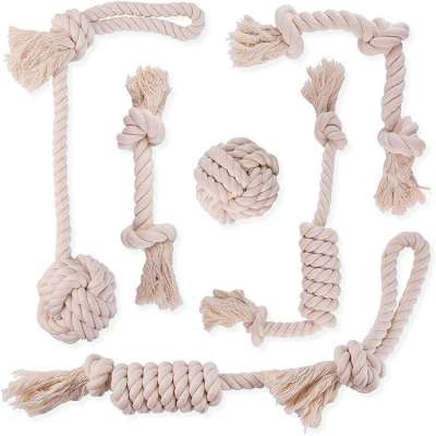 Custom pet dog chew toy 10 pack set ball rubber cotton rope squeaky dog toy